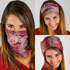 Aotearoa Maori Koru Curves Neck Gaiter Silver Ferns - Crimson Red