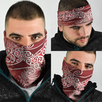 Aotearoa Maori Koru Curves Neck Gaiter Silver Ferns - Crimson Red