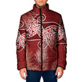 Aotearoa Maori Koru Curves Padded Jacket Silver Ferns - Crimson Red