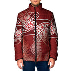 Aotearoa Maori Koru Curves Padded Jacket Silver Ferns - Crimson Red