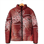 Aotearoa Maori Koru Curves Padded Jacket Silver Ferns - Crimson Red