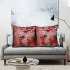 Aotearoa Maori Koru Curves Pillow Cover Silver Ferns - Crimson Red