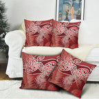 Aotearoa Maori Koru Curves Pillow Cover Silver Ferns - Crimson Red
