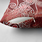 Aotearoa Maori Koru Curves Pillow Cover Silver Ferns - Crimson Red