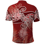 Aotearoa Maori Koru Curves Polo Shirt Silver Ferns - Crimson Red