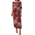 Aotearoa Maori Koru Curves Puletasi Silver Ferns - Crimson Red