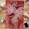 Aotearoa Maori Koru Curves Puzzle Silver Ferns - Crimson Red