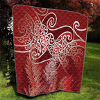 Aotearoa Maori Koru Curves Quilt Silver Ferns - Crimson Red