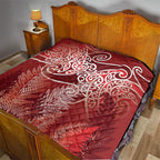 Aotearoa Maori Koru Curves Quilt Silver Ferns - Crimson Red