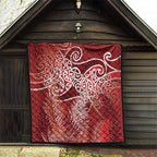 Aotearoa Maori Koru Curves Quilt Silver Ferns - Crimson Red