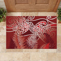 Aotearoa Maori Koru Curves Rubber Doormat Silver Ferns - Crimson Red