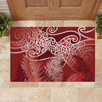 Aotearoa Maori Koru Curves Rubber Doormat Silver Ferns - Crimson Red