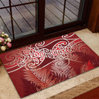 Aotearoa Maori Koru Curves Rubber Doormat Silver Ferns - Crimson Red