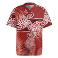 Aotearoa Maori Koru Curves Rugby Jersey Silver Ferns - Crimson Red