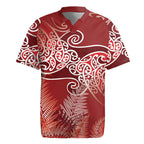 Aotearoa Maori Koru Curves Rugby Jersey Silver Ferns - Crimson Red