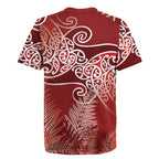 Aotearoa Maori Koru Curves Rugby Jersey Silver Ferns - Crimson Red