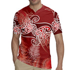 Aotearoa Maori Koru Curves Rugby Jersey Silver Ferns - Crimson Red