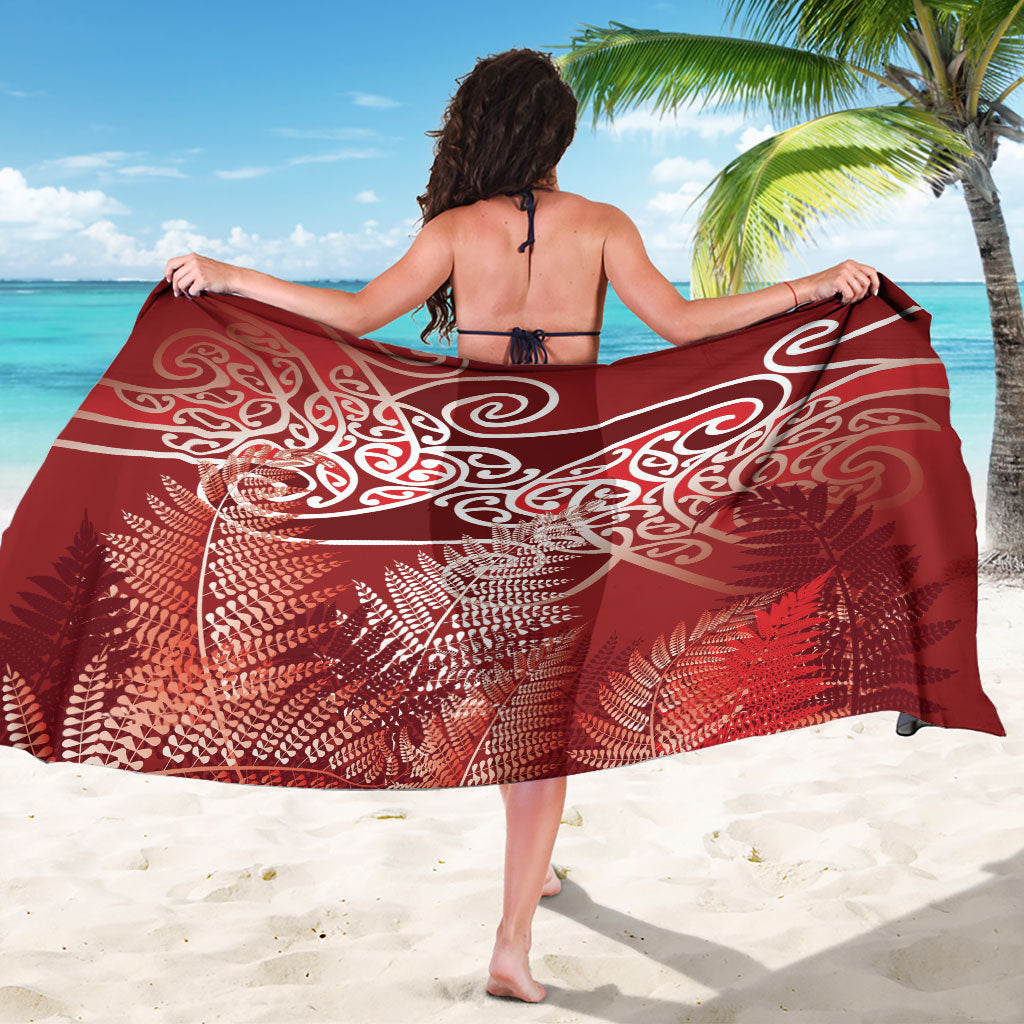 Aotearoa Maori Koru Curves Sarong Silver Ferns - Crimson Red