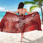 Aotearoa Maori Koru Curves Sarong Silver Ferns - Crimson Red