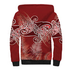 Aotearoa Maori Koru Curves Sherpa Hoodie Silver Ferns - Crimson Red