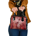 Aotearoa Maori Koru Curves Shoulder Handbag Silver Ferns - Crimson Red