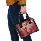 Aotearoa Maori Koru Curves Shoulder Handbag Silver Ferns - Crimson Red