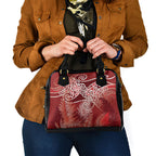 Aotearoa Maori Koru Curves Shoulder Handbag Silver Ferns - Crimson Red