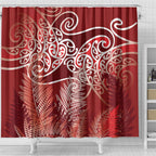 Aotearoa Maori Koru Curves Shower Curtain Silver Ferns - Crimson Red
