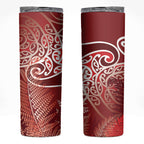 Aotearoa Maori Koru Curves Skinny Tumbler Silver Ferns - Crimson Red