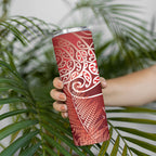 Aotearoa Maori Koru Curves Skinny Tumbler Silver Ferns - Crimson Red