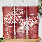 Aotearoa Maori Koru Curves Skinny Tumbler Silver Ferns - Crimson Red