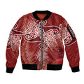 Aotearoa Maori Koru Curves Sleeve Zip Bomber Jacket Silver Ferns - Crimson Red
