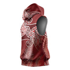 Aotearoa Maori Koru Curves Sleeveless Hoodie Silver Ferns - Crimson Red