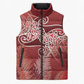 Aotearoa Maori Koru Curves Sleeveless Puffer Jacket Silver Ferns - Crimson Red