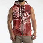 Aotearoa Maori Koru Curves Sleeveless Zip Hoodie Silver Ferns - Crimson Red