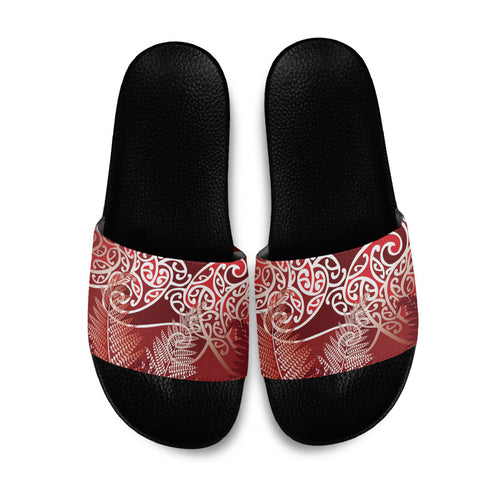 Aotearoa Maori Koru Curves Slide Sandals Silver Ferns - Crimson Red