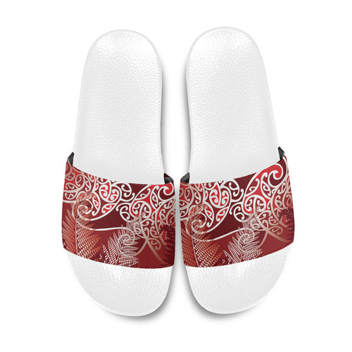 Aotearoa Maori Koru Curves Slide Sandals Silver Ferns - Crimson Red