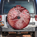Aotearoa Maori Koru Curves Spare Tire Cover Silver Ferns - Crimson Red