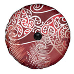 Aotearoa Maori Koru Curves Spare Tire Cover Silver Ferns - Crimson Red