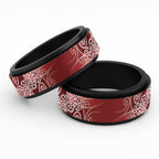 Aotearoa Maori Koru Curves Spinner Ring Silver Ferns - Crimson Red