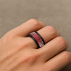 Aotearoa Maori Koru Curves Spinner Ring Silver Ferns - Crimson Red