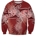 Aotearoa Maori Koru Curves Sweatshirt Silver Ferns - Crimson Red