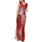 Aotearoa Maori Koru Curves Tank Maxi Dress Silver Ferns - Crimson Red