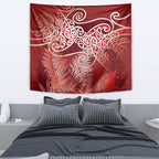 Aotearoa Maori Koru Curves Tapestry Silver Ferns - Crimson Red