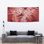 Aotearoa Maori Koru Curves Tapestry Silver Ferns - Crimson Red