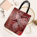 Aotearoa Maori Koru Curves Tote Bag Silver Ferns - Crimson Red