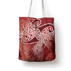 Aotearoa Maori Koru Curves Tote Bag Silver Ferns - Crimson Red