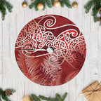 Aotearoa Maori Koru Curves Tree Skirt Silver Ferns - Crimson Red