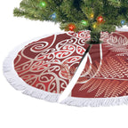 Aotearoa Maori Koru Curves Tree Skirt Silver Ferns - Crimson Red