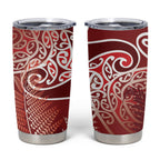 Aotearoa Maori Koru Curves Tumbler Cup Silver Ferns - Crimson Red